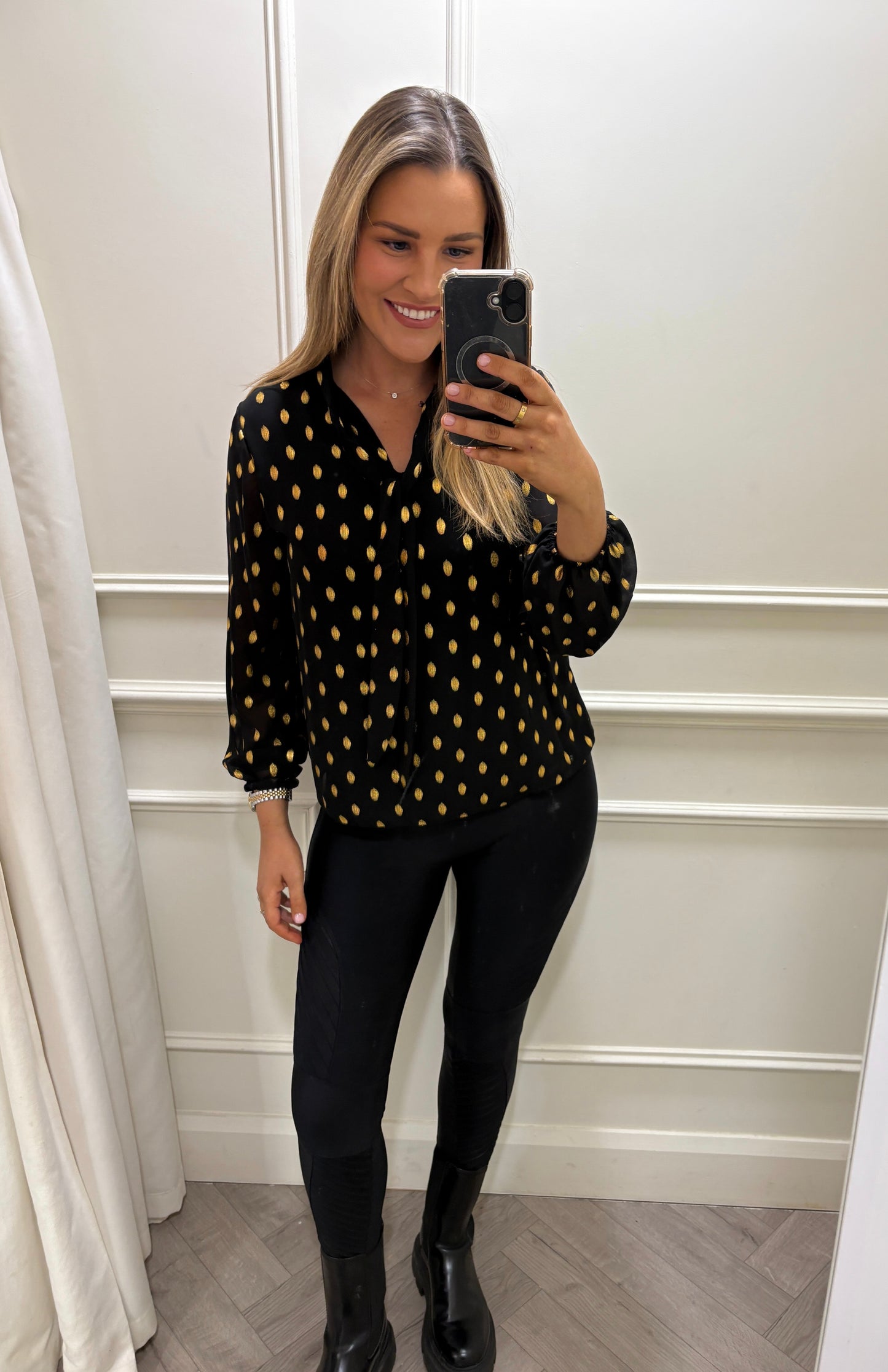 Everly Polka Dot Blouse Black