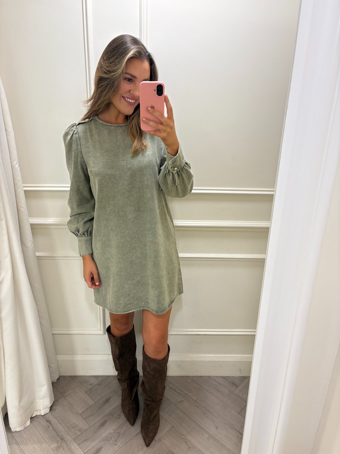 Nala Denim Dress Khaki