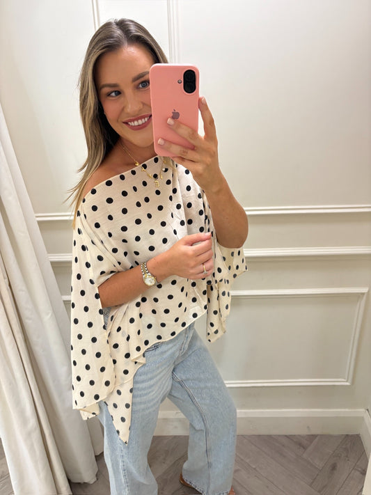 Nadia Polka Dot Top White