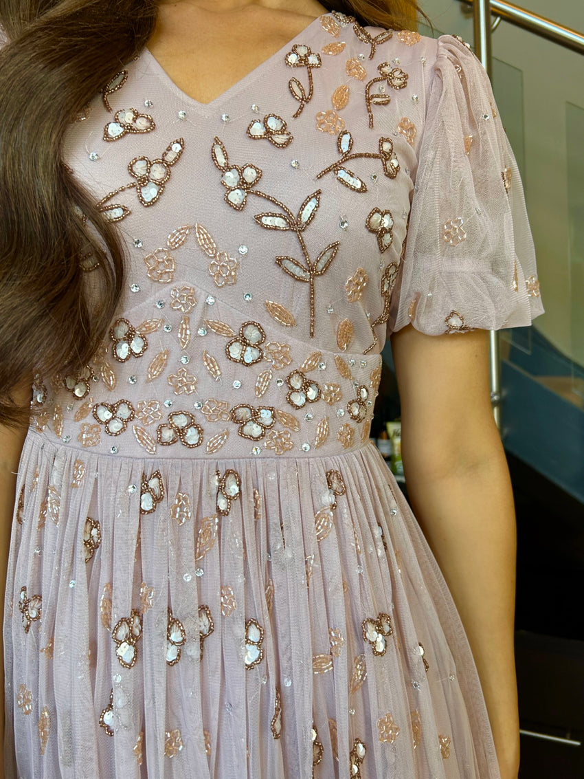 Zoe Embellished Dress Blush
