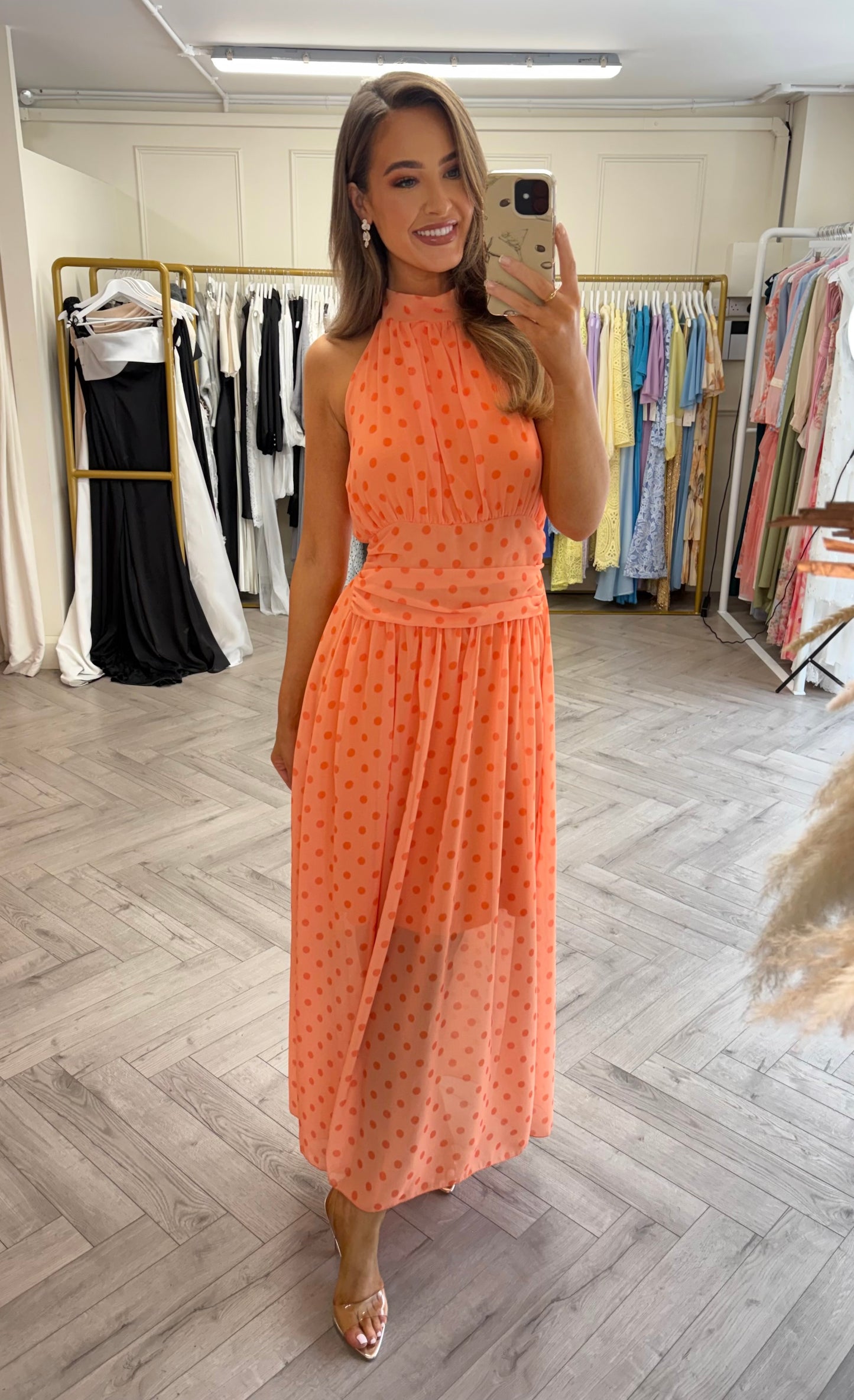 Pollie Polka Dot Dress Orange