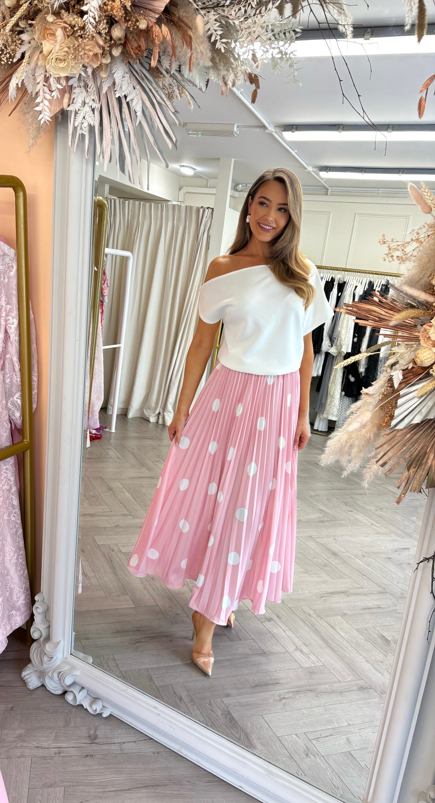 Connie Polka Dot Skirt Pink