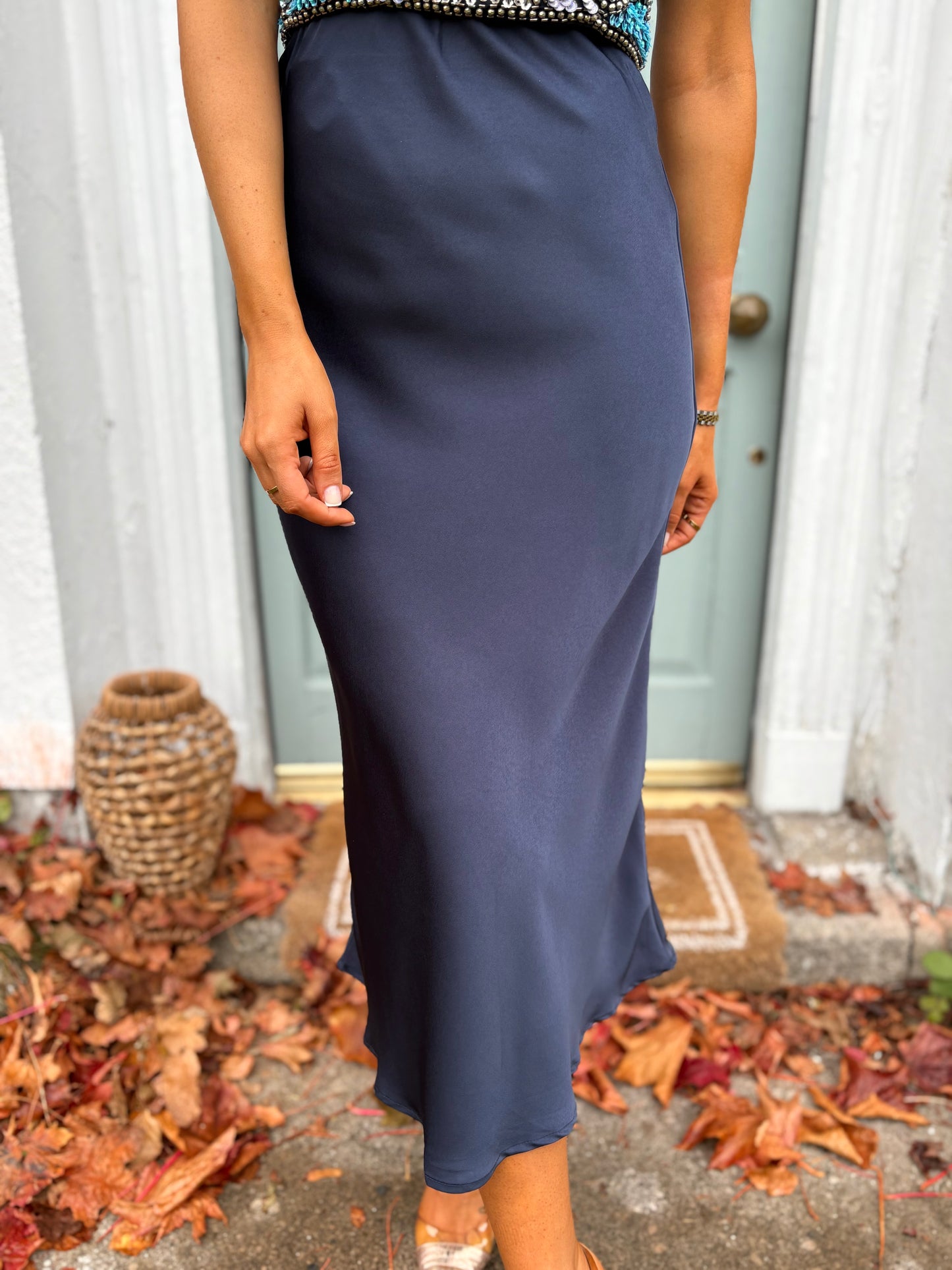 Willow Silk Skirt Navy