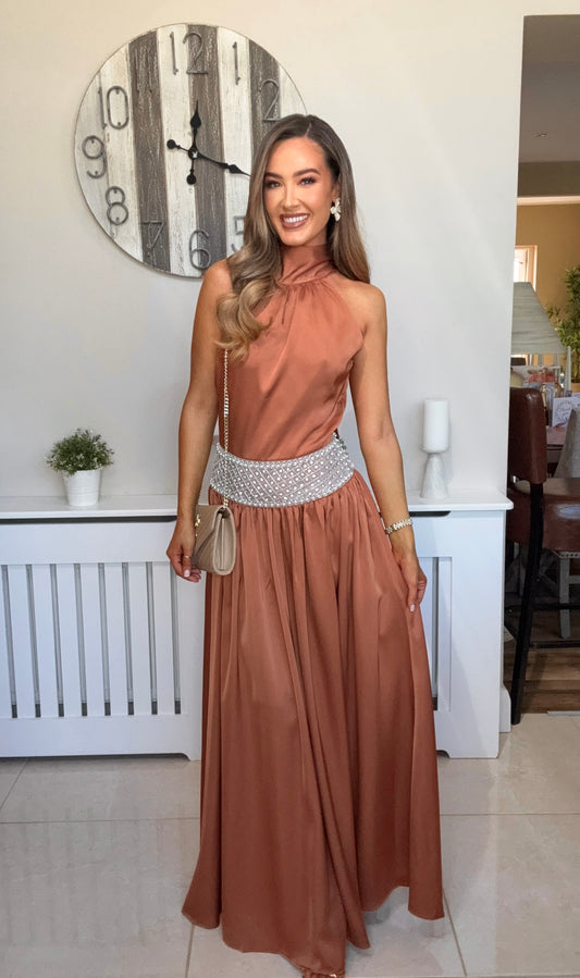 Romie Halter Neck Dress Rust