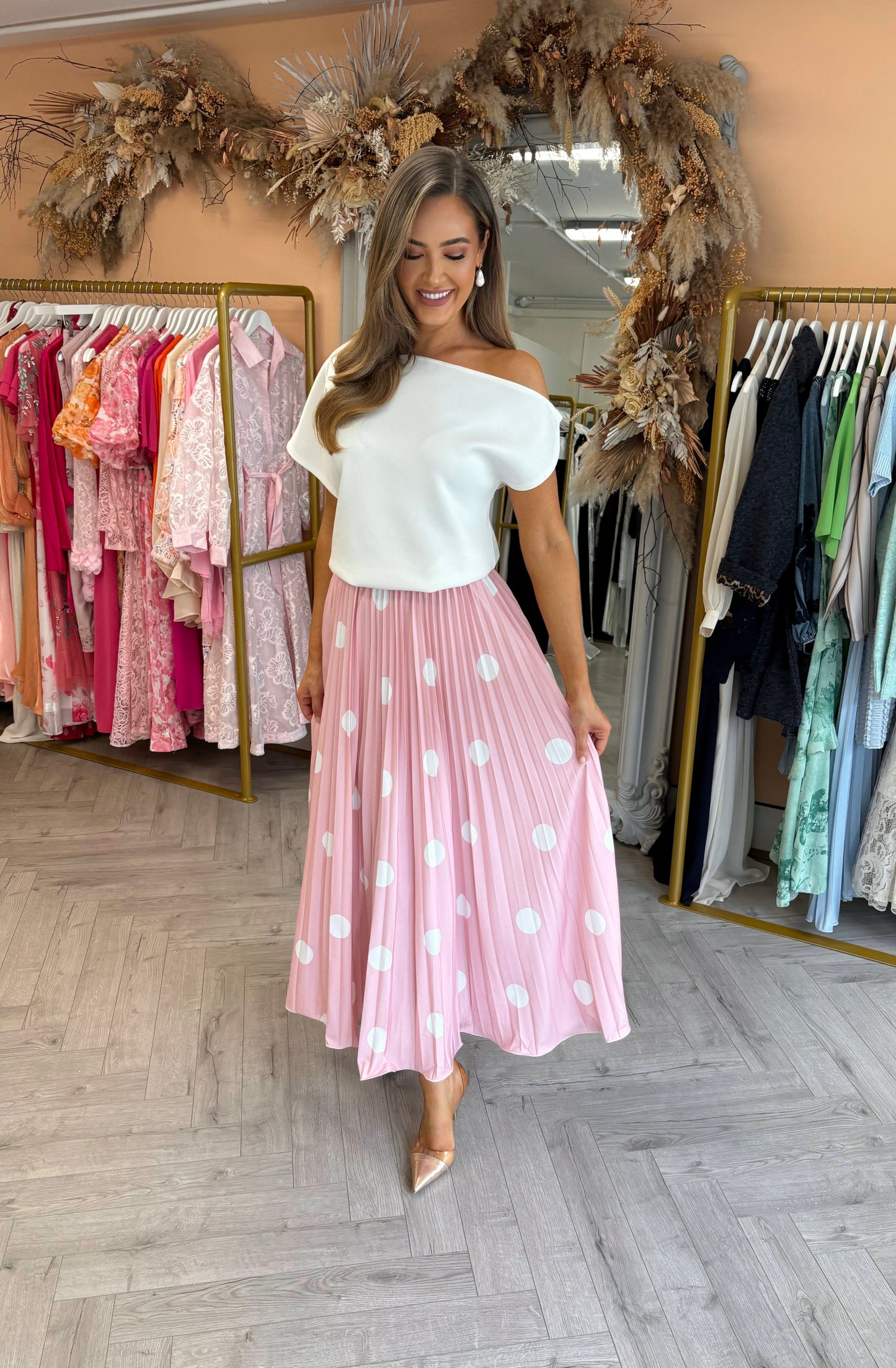 Connie Polka Dot Skirt Pink
