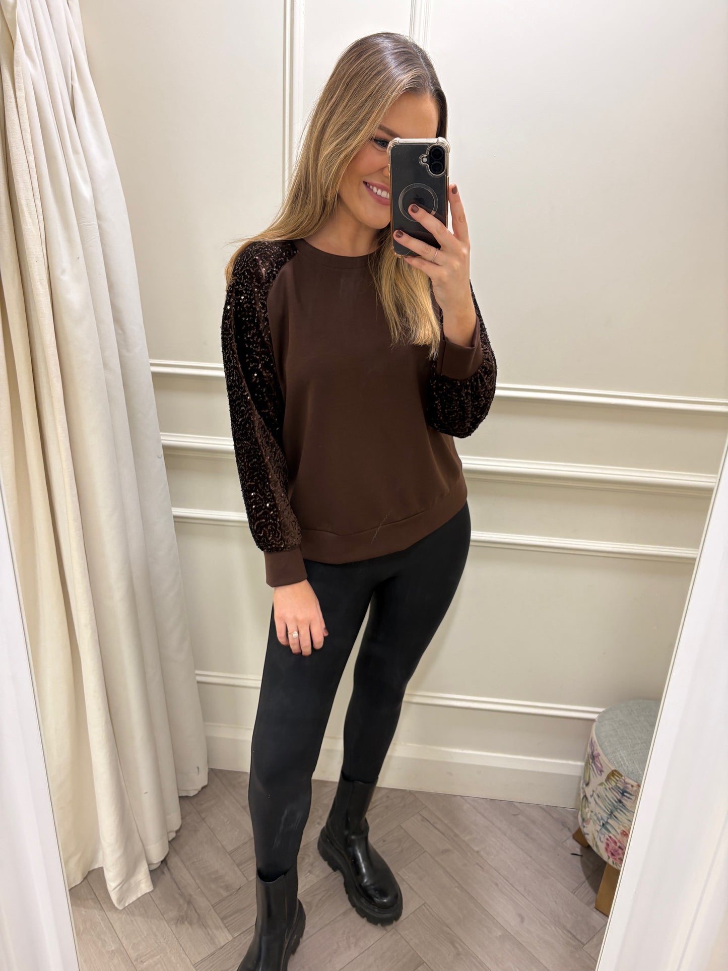 Maxi Sequin Short Jumper Brown