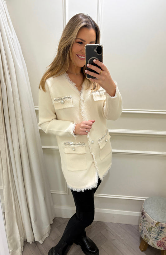 Luca Longline Cardigan White