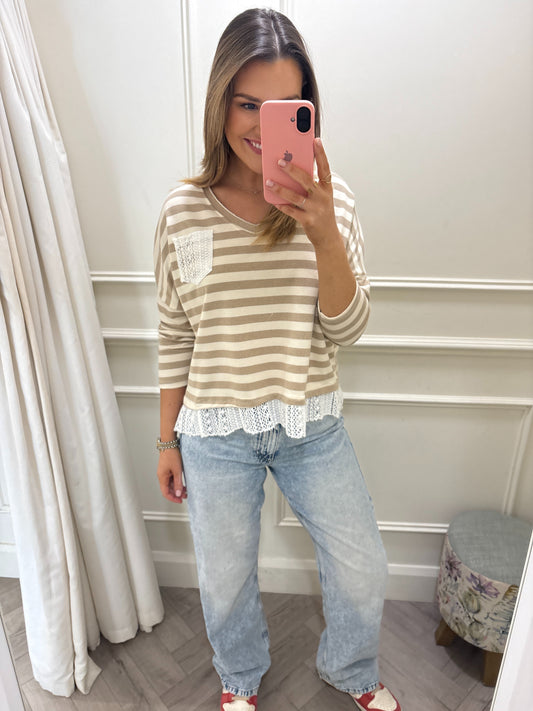 Pollie Stripe Top Beige