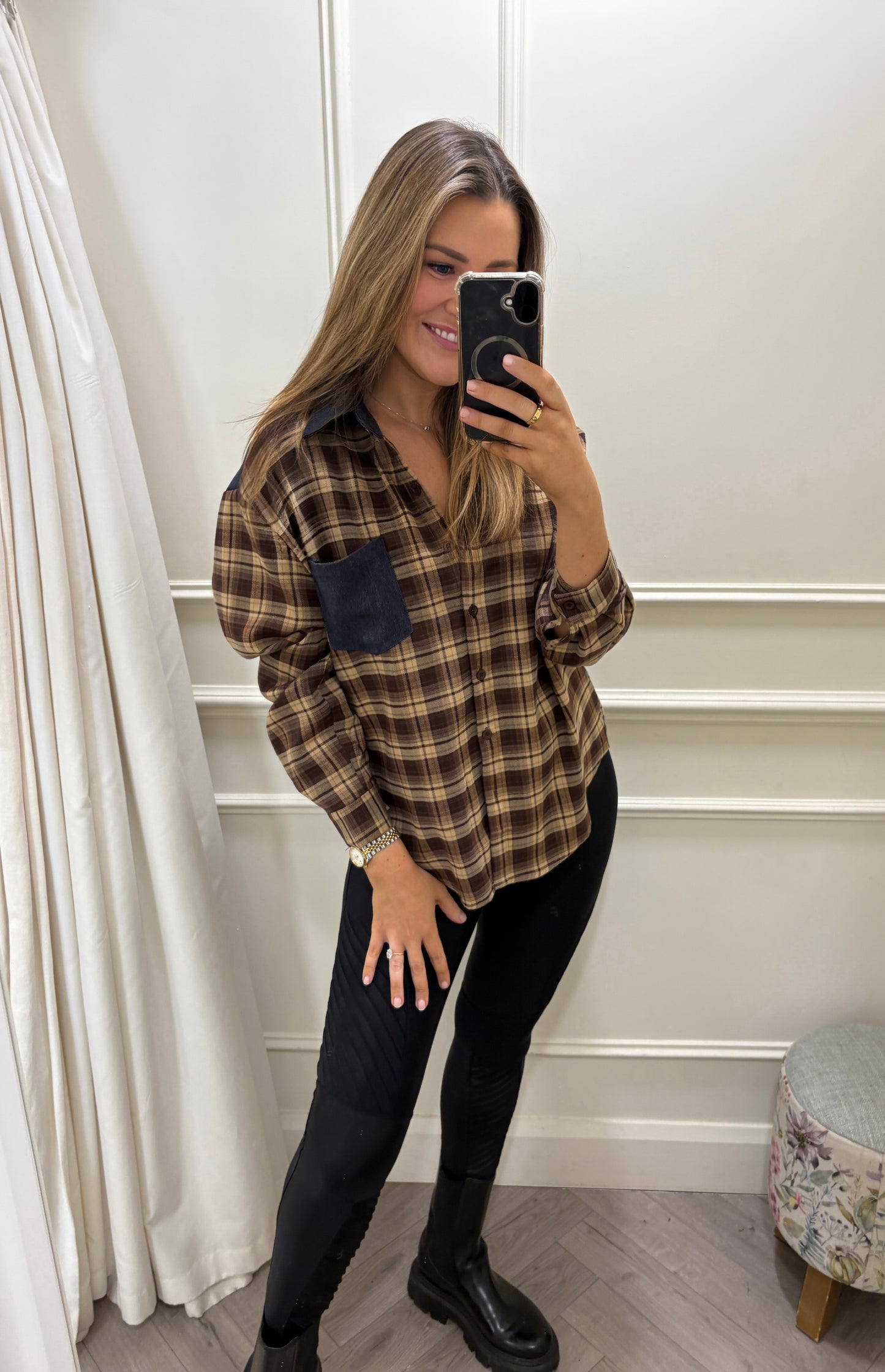 Amelia Checked Shirt Brown