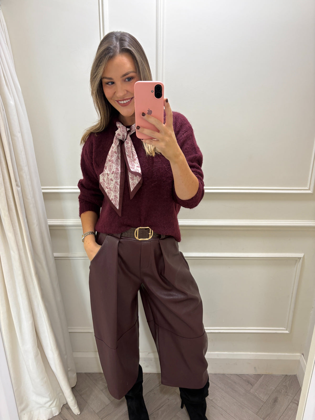 Donna Leatherette Trouser Burgundy