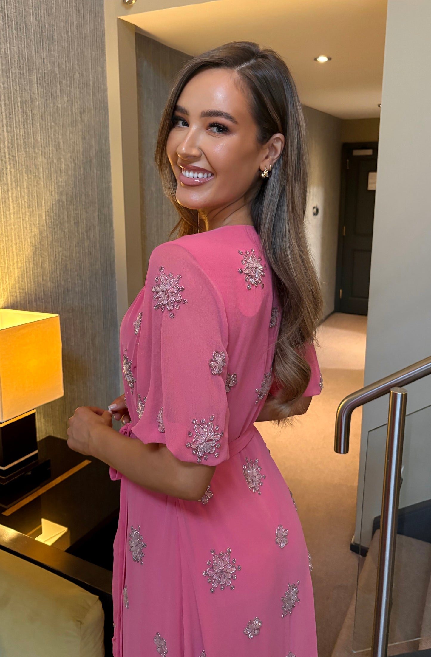 Elle Embellished Wrap Dress Pink