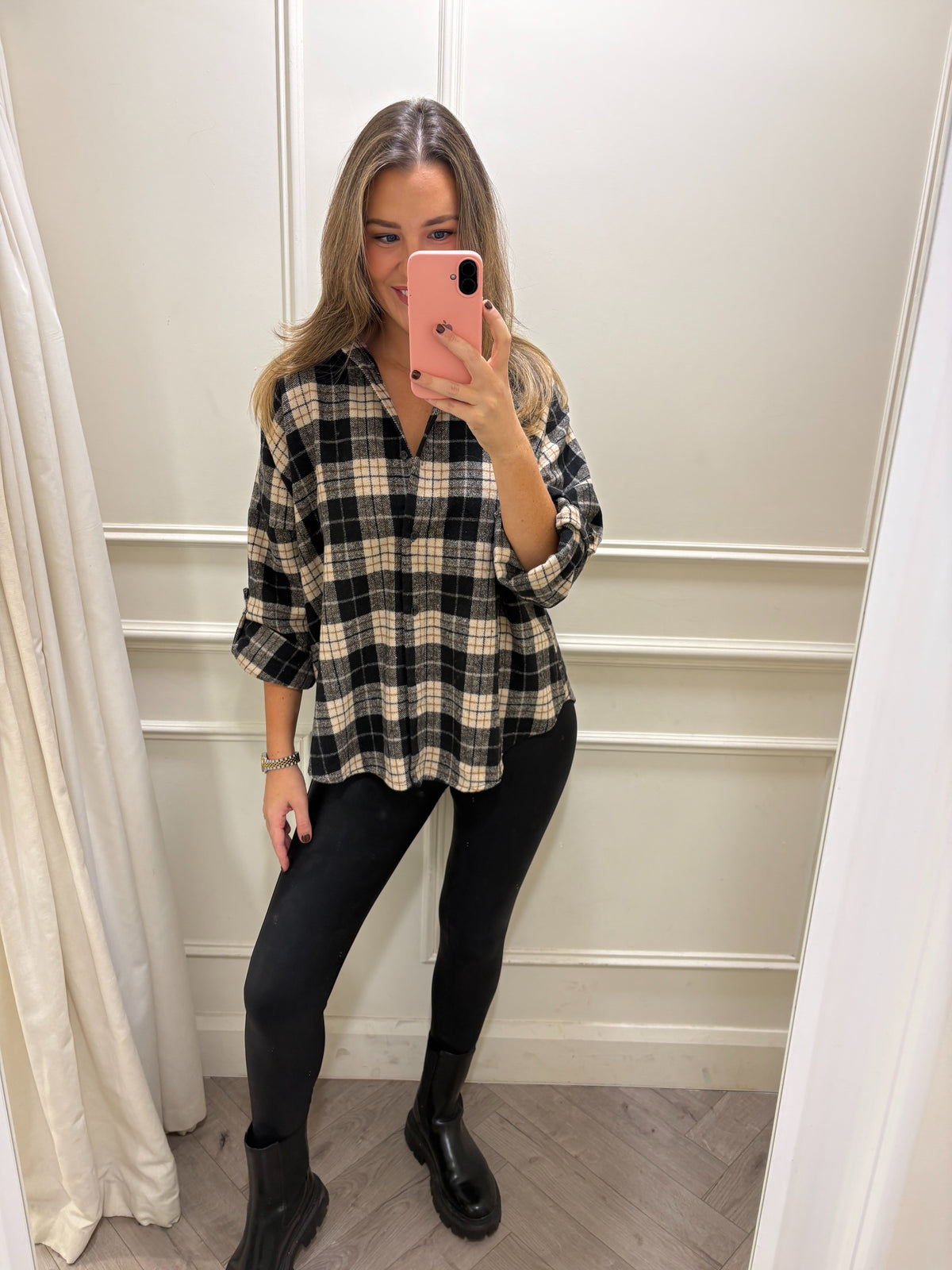 Rhea Checkered Shacket Black
