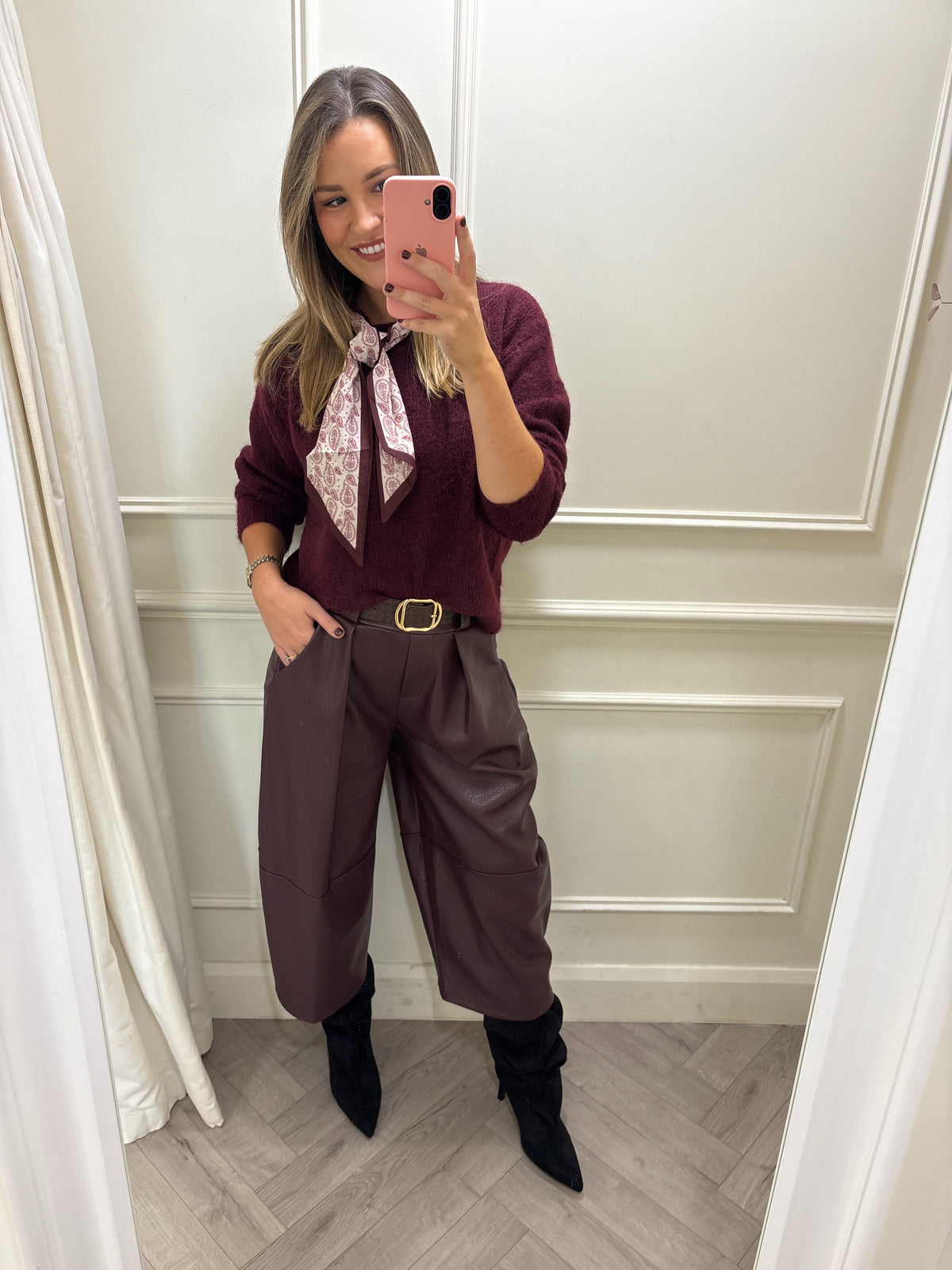 Donna Leatherette Trouser Burgundy