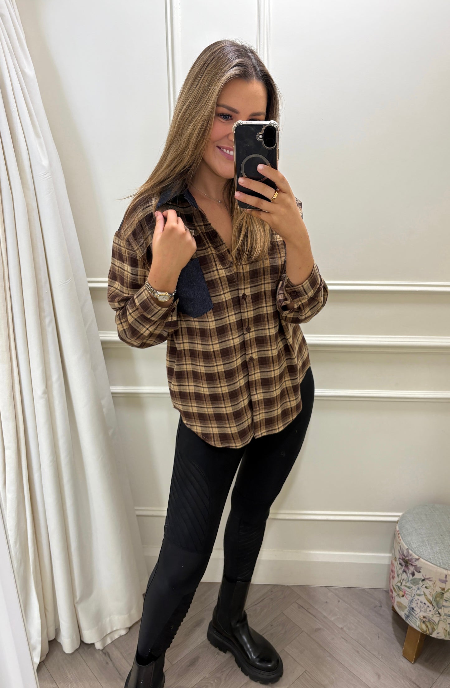 Amelia Checked Shirt Brown