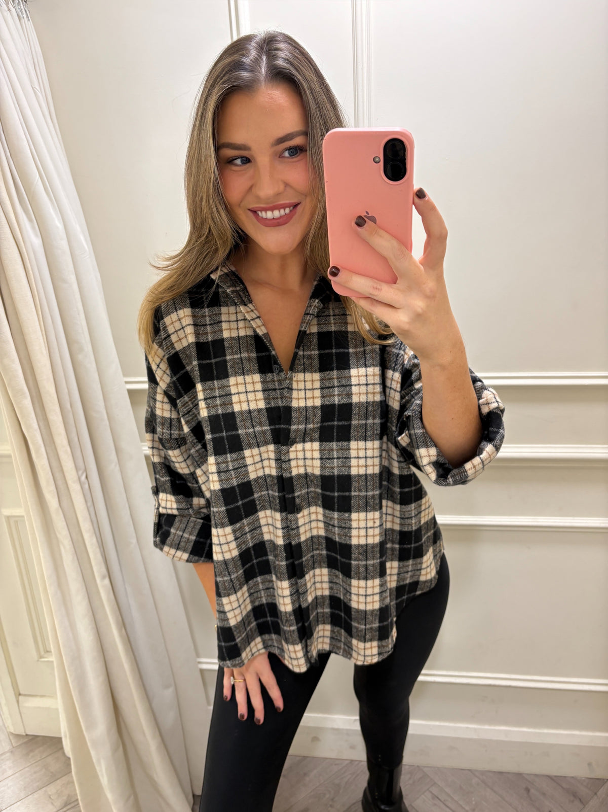 Rhea Checkered Shacket Black