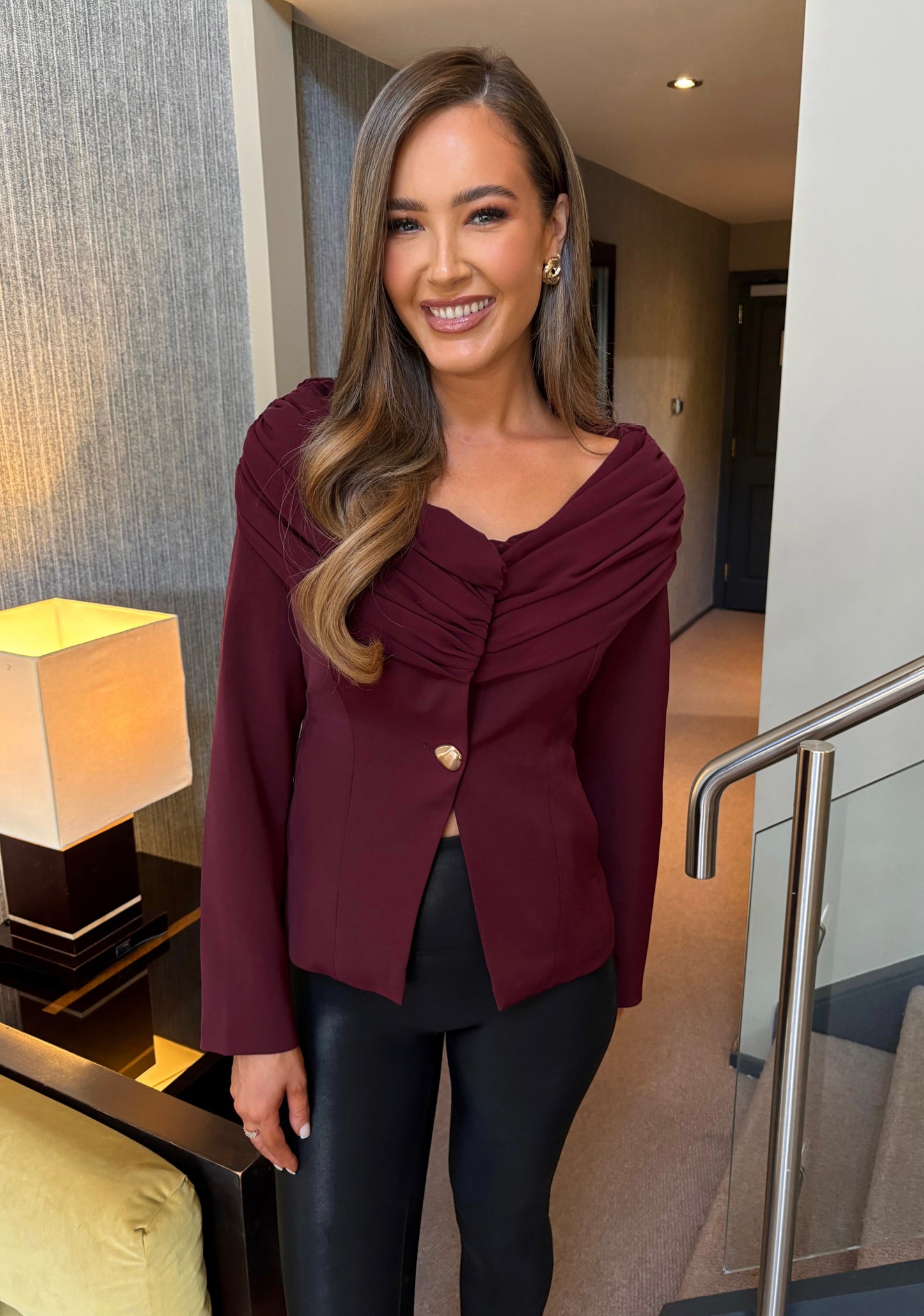 Shayla Tailored Top Burgundy