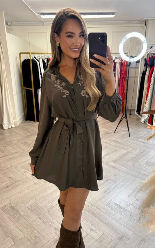 Farrah Belted Dress Khaki