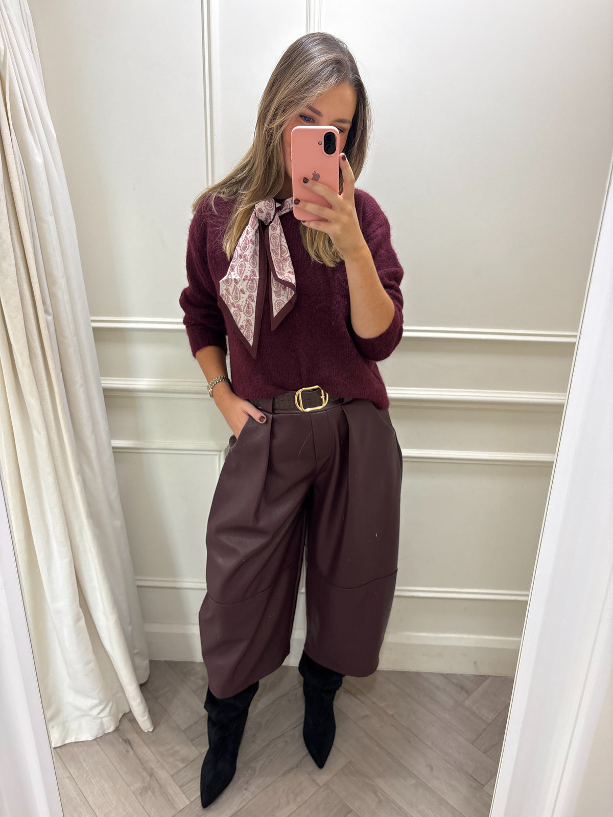 Donna Leatherette Trouser Burgundy