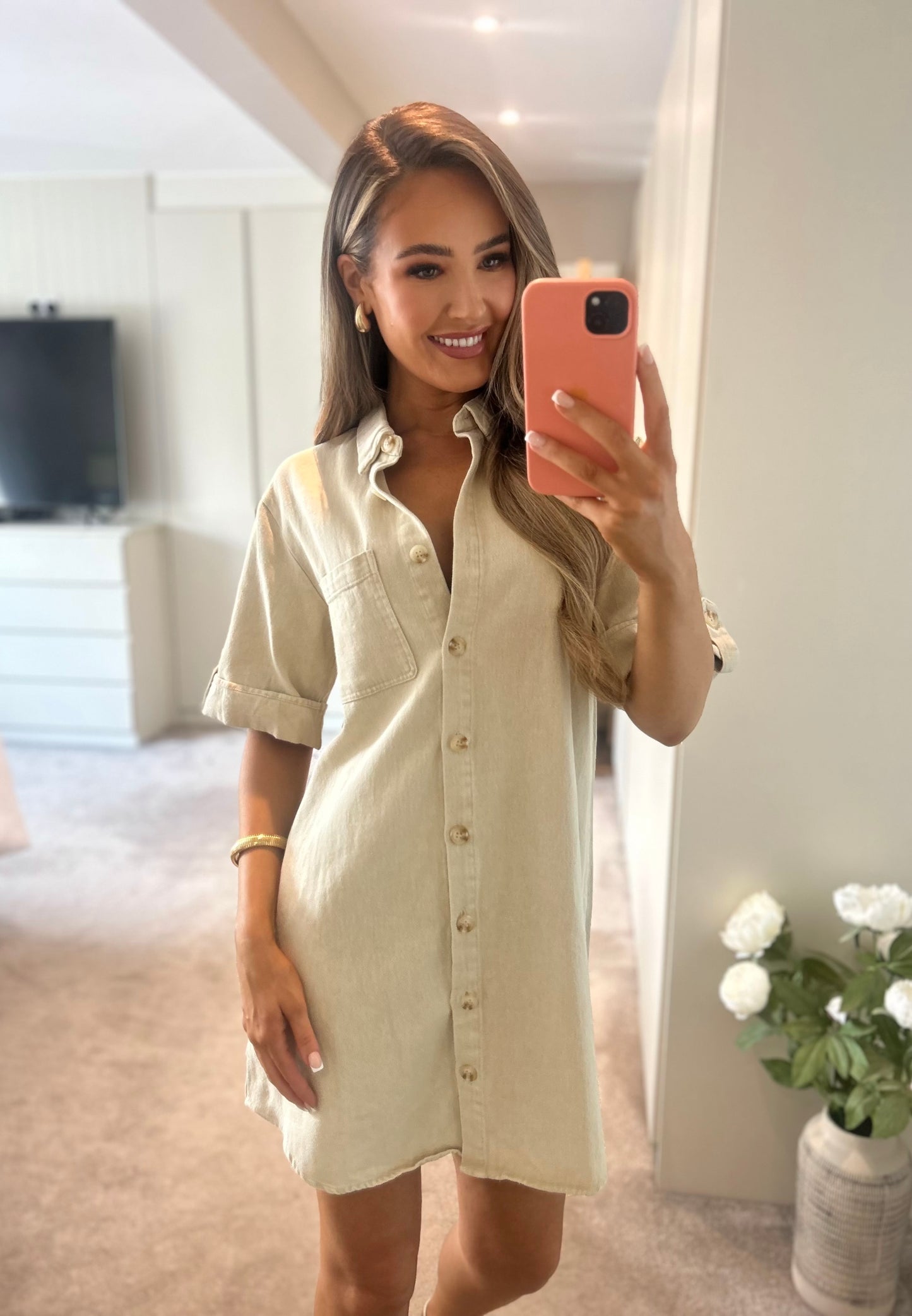 Laurel Denim Dress Beige