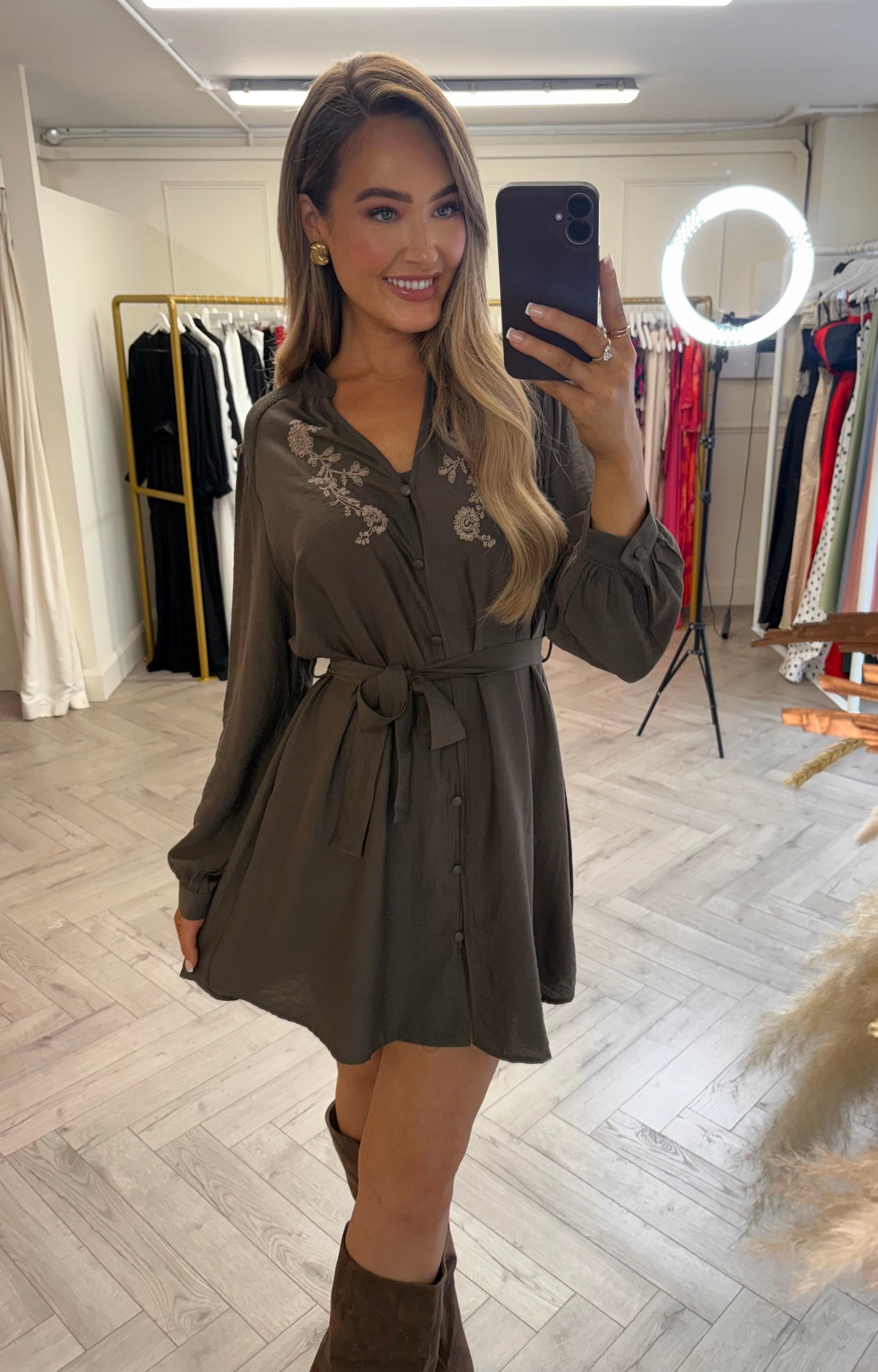 Farrah Belted Dress Khaki