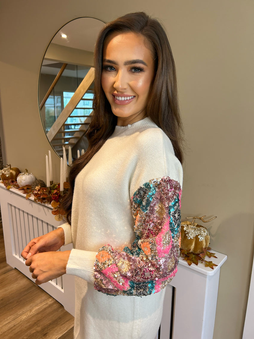Amelia Longline Jumper Dress Cream