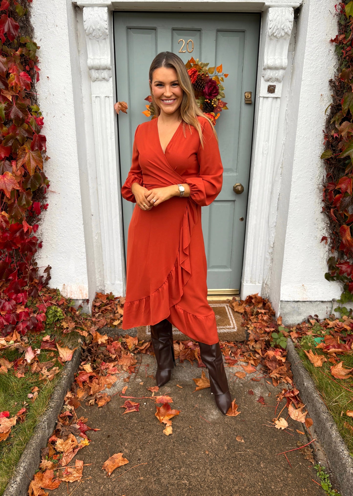 Lillian Wrap Dress Rust
