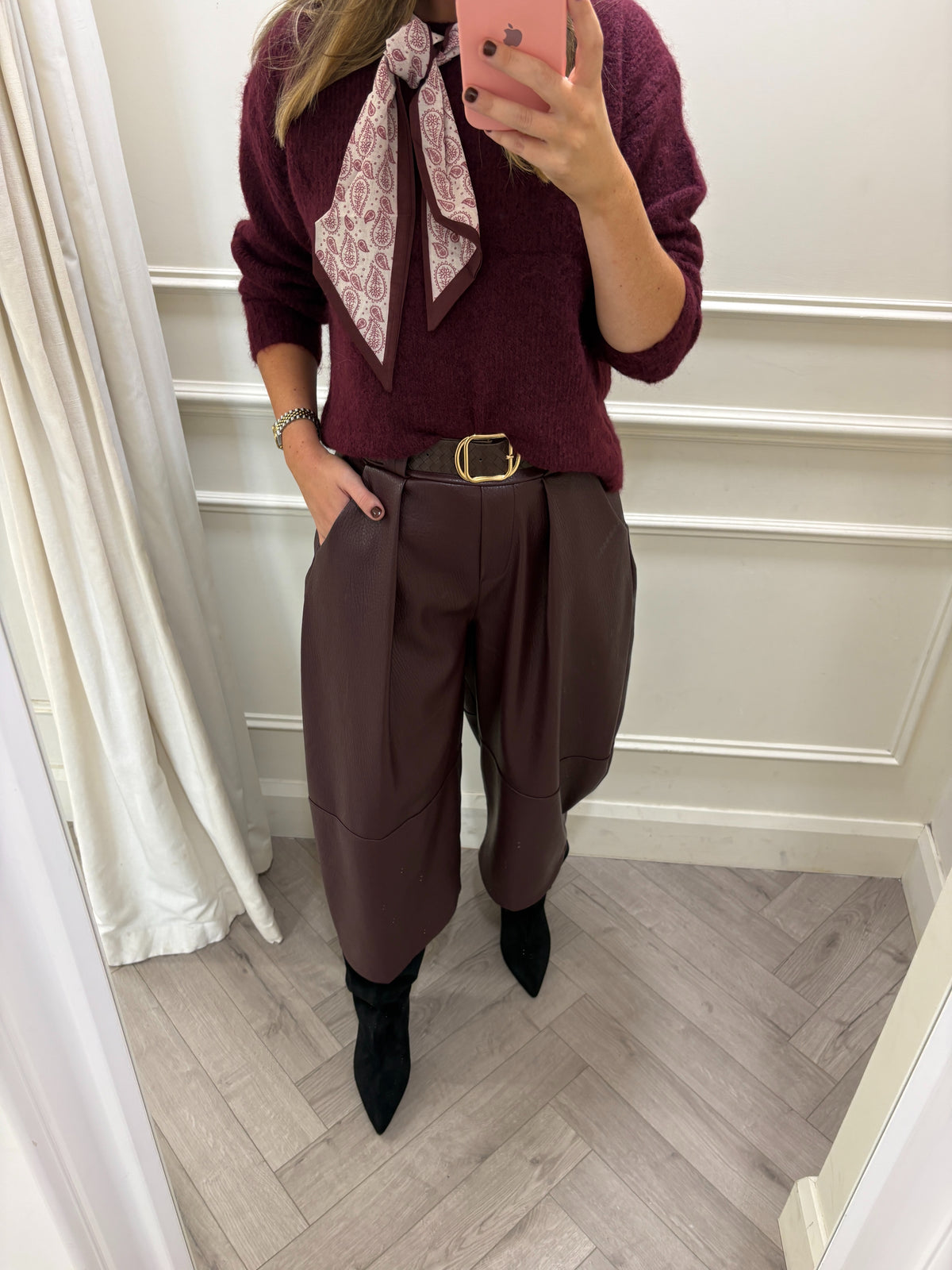 Donna Leatherette Trouser Burgundy