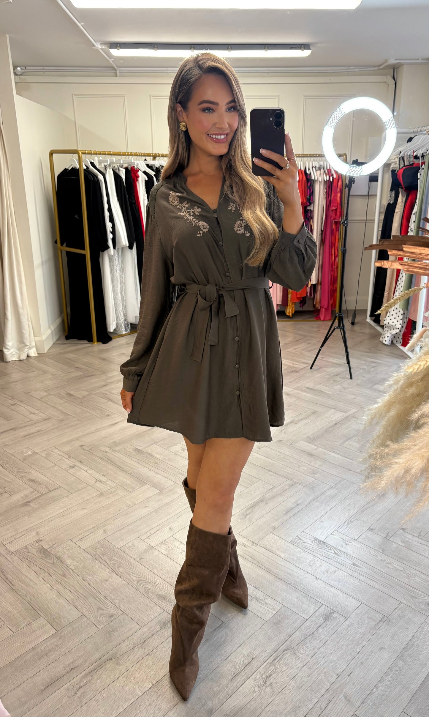 Farrah Belted Dress Khaki