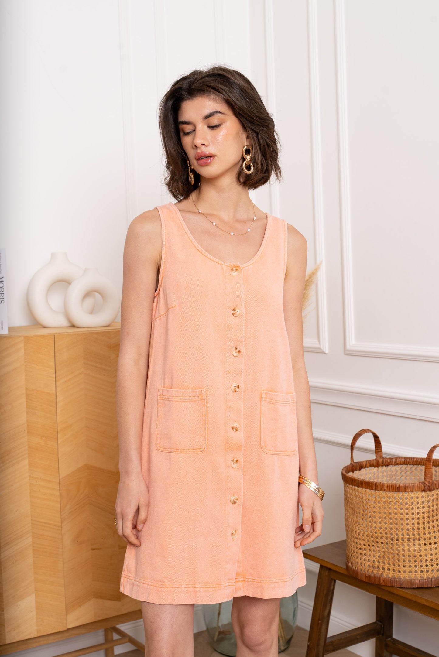 Piper Denim Dress Peach
