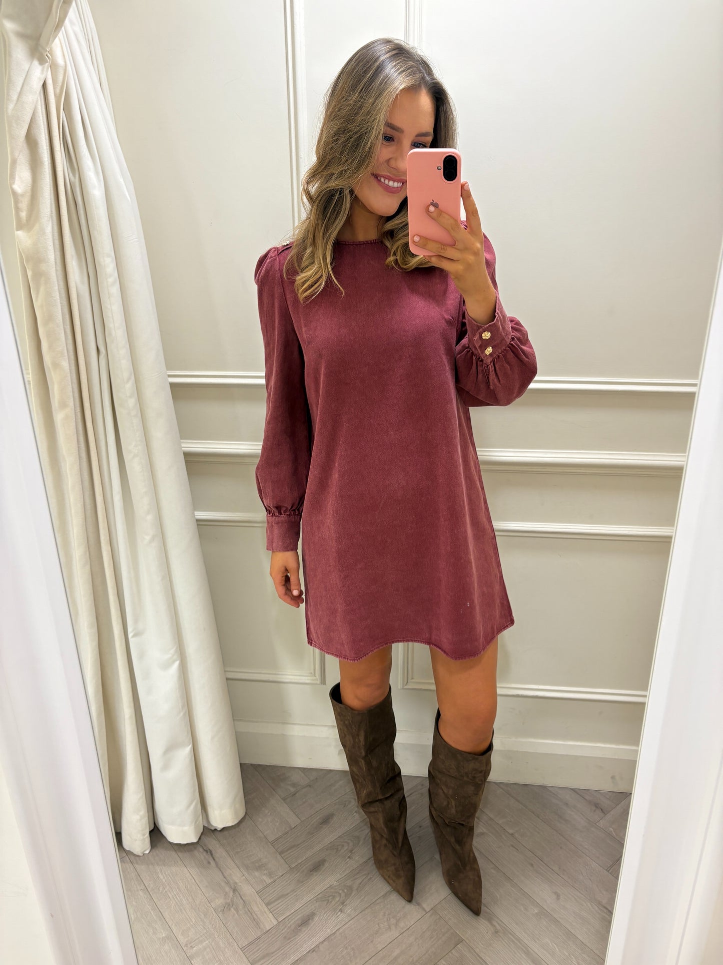 Nala Denim Dress Burgundy