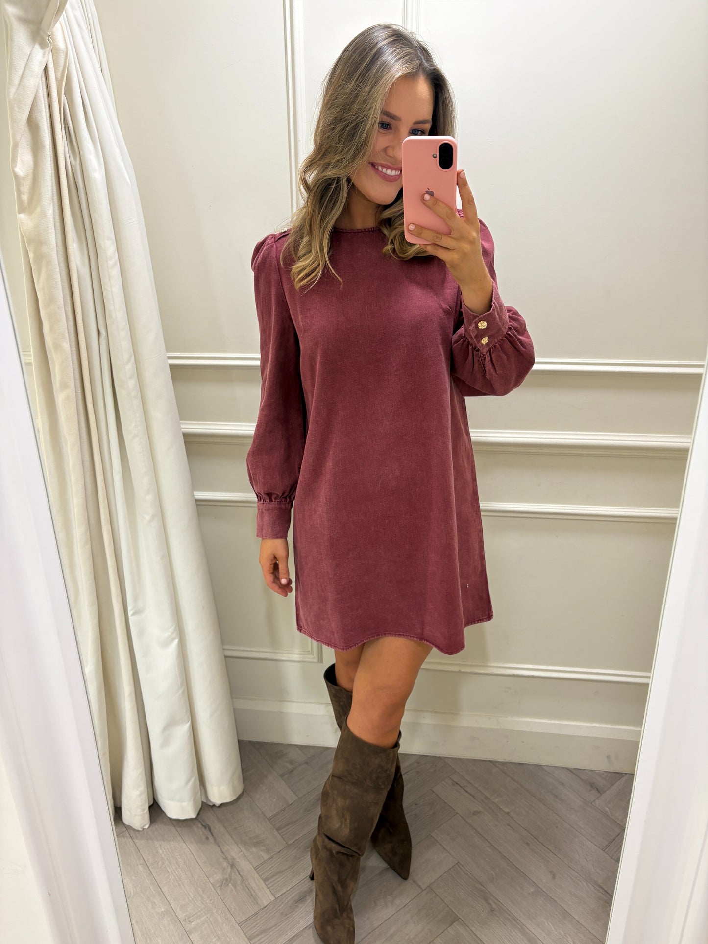 Nala Denim Dress Burgundy