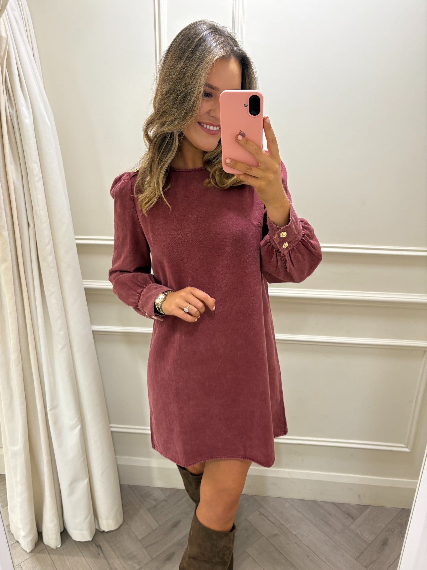 Nala Denim Dress Burgundy
