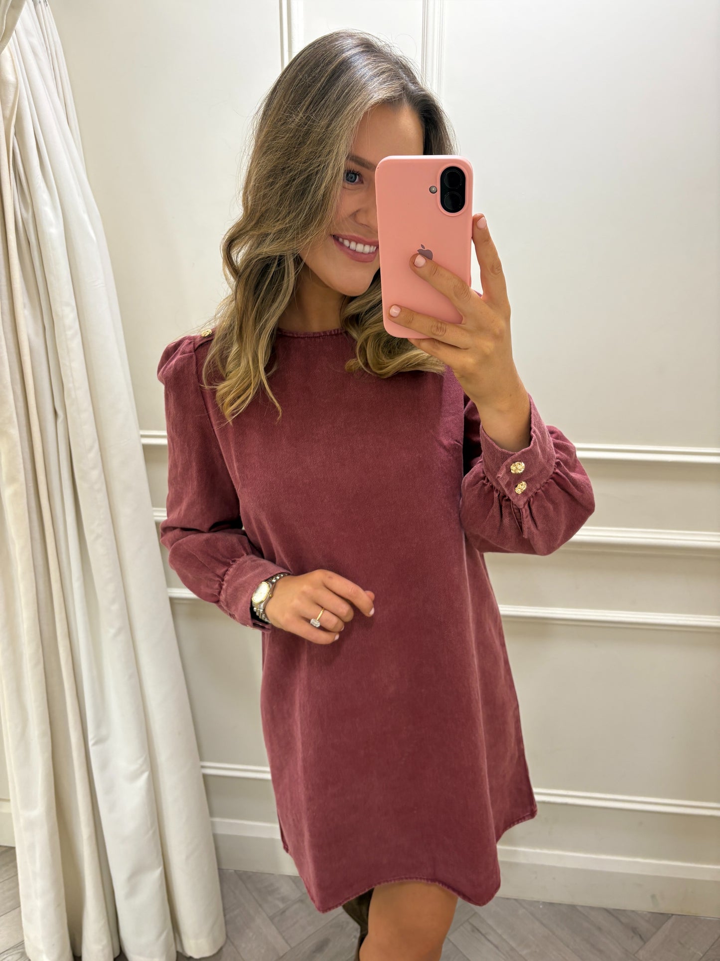 Nala Denim Dress Burgundy