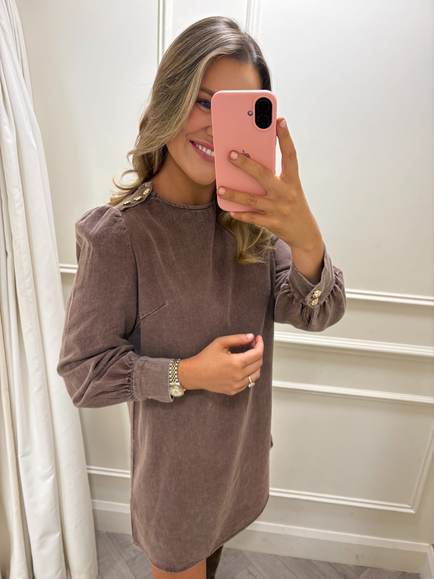 Nala Denim Dress Brown