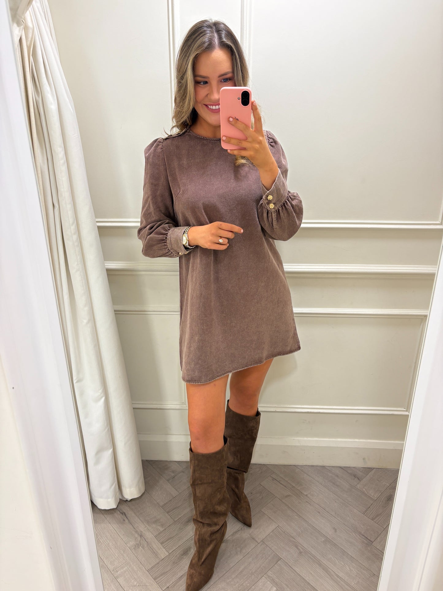 Nala Denim Dress Brown
