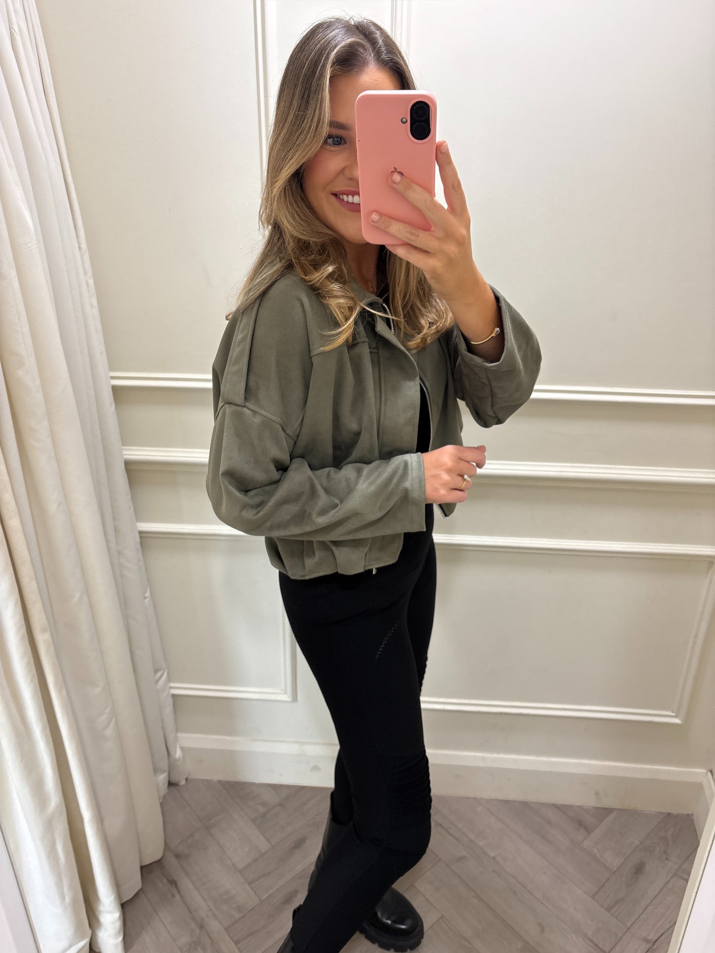 Halle Suede Jacket Khaki