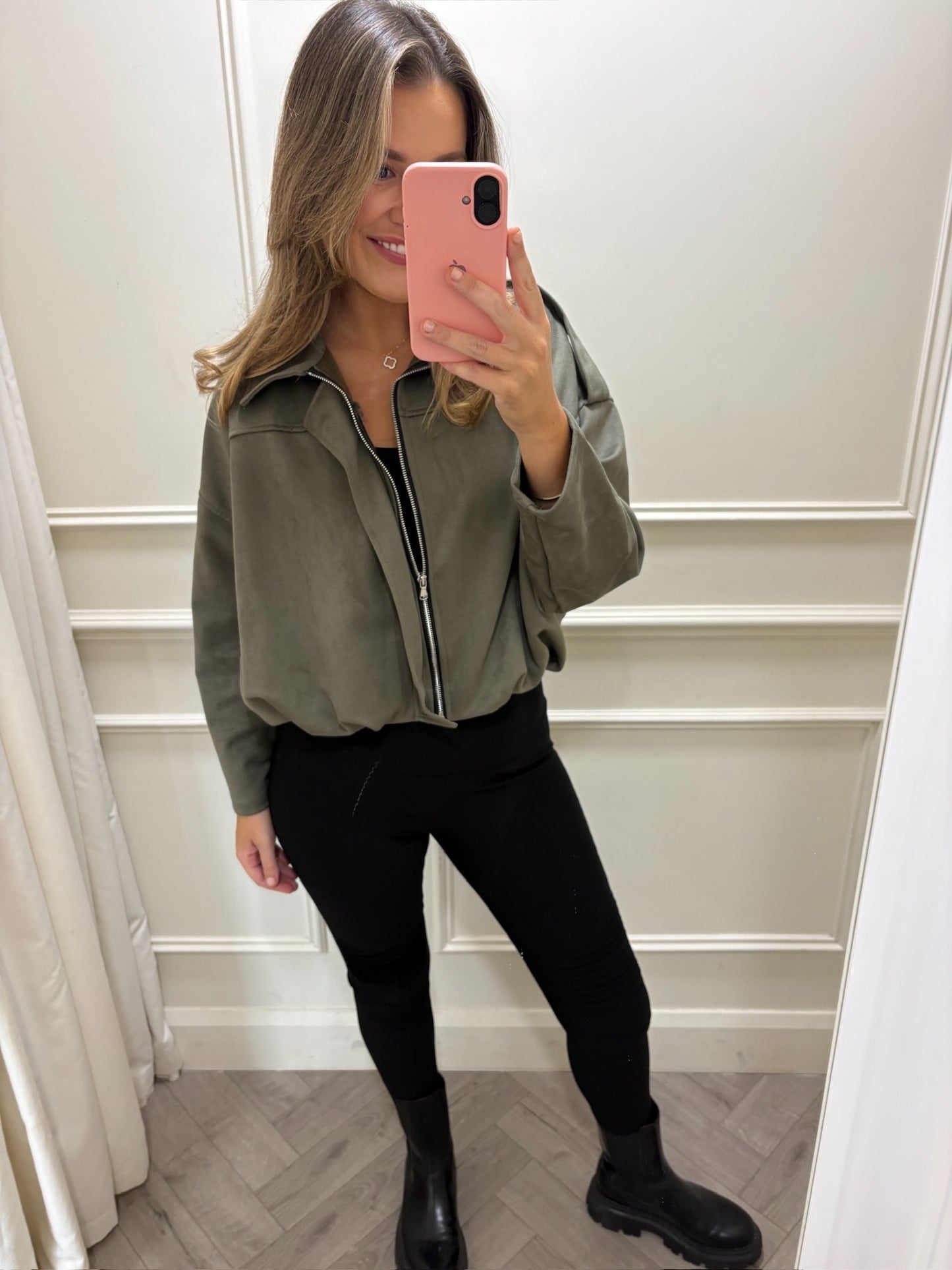 Halle Suede Jacket Khaki