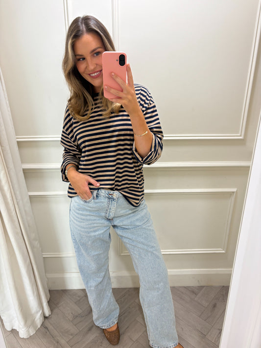 Roxie Long Sleeve Navy & Beige