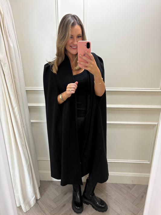 Izzy Long-Line Cape Black