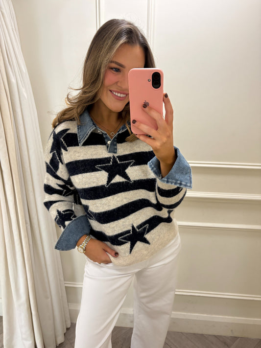 *PRE-ORDER*Tove Denim Collar Knit- 3-4 day delivery 🚚