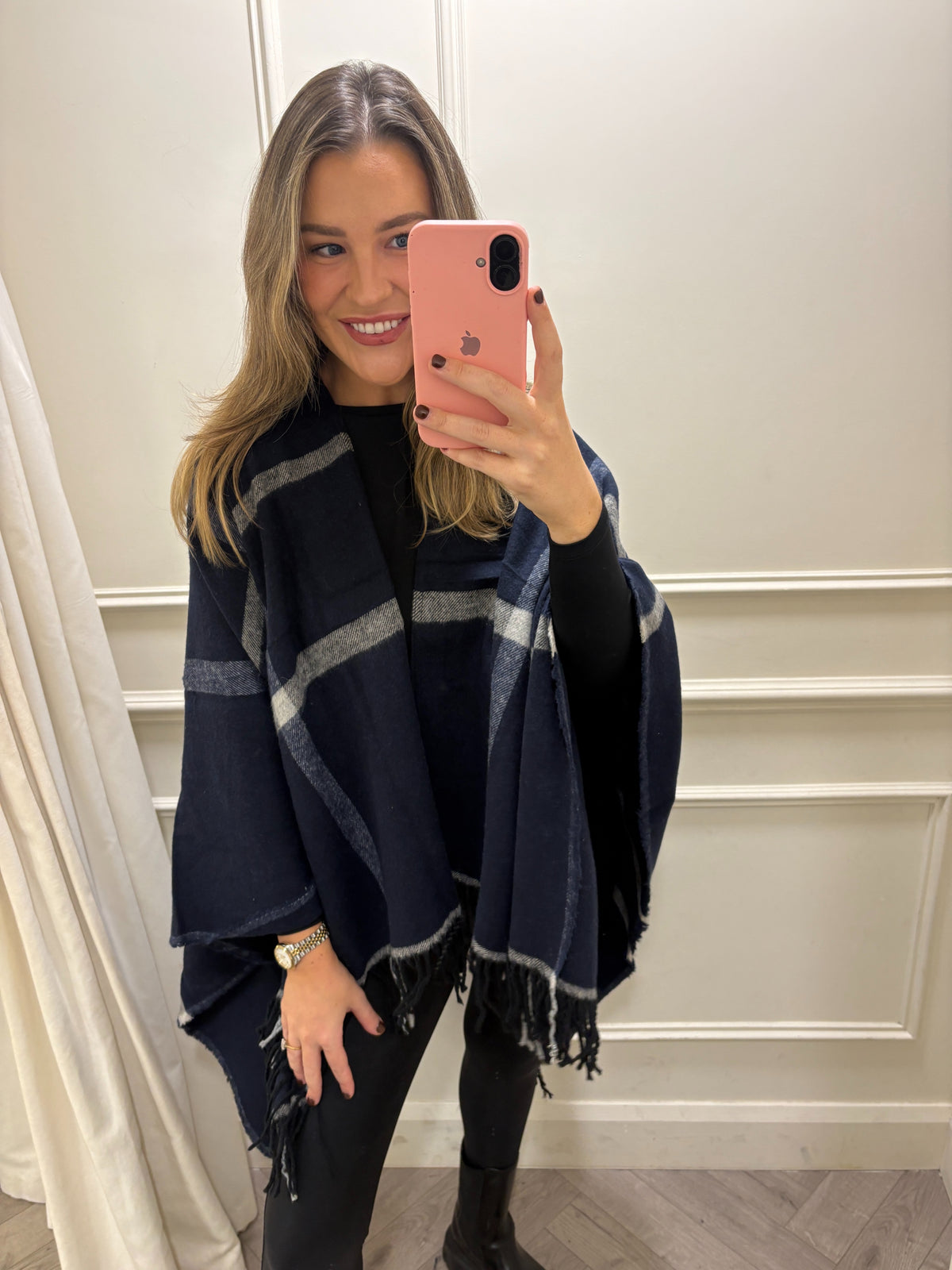 Braxley Checked Cape Navy