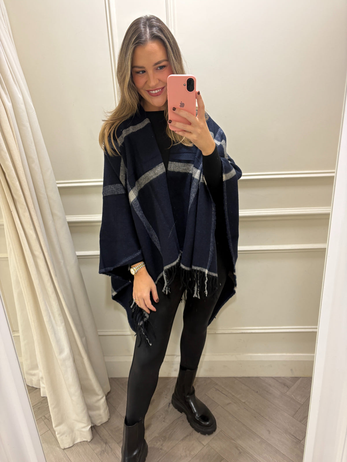 Braxley Checked Cape Navy