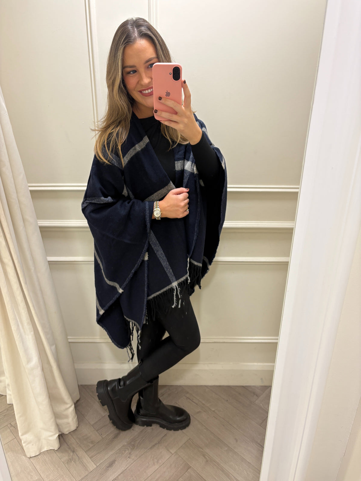 Braxley Checked Cape Navy