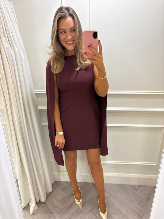 Leona Cape Dress Burgundy