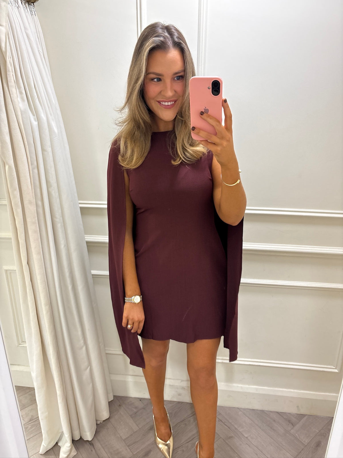 Leona Cape Dress Burgundy