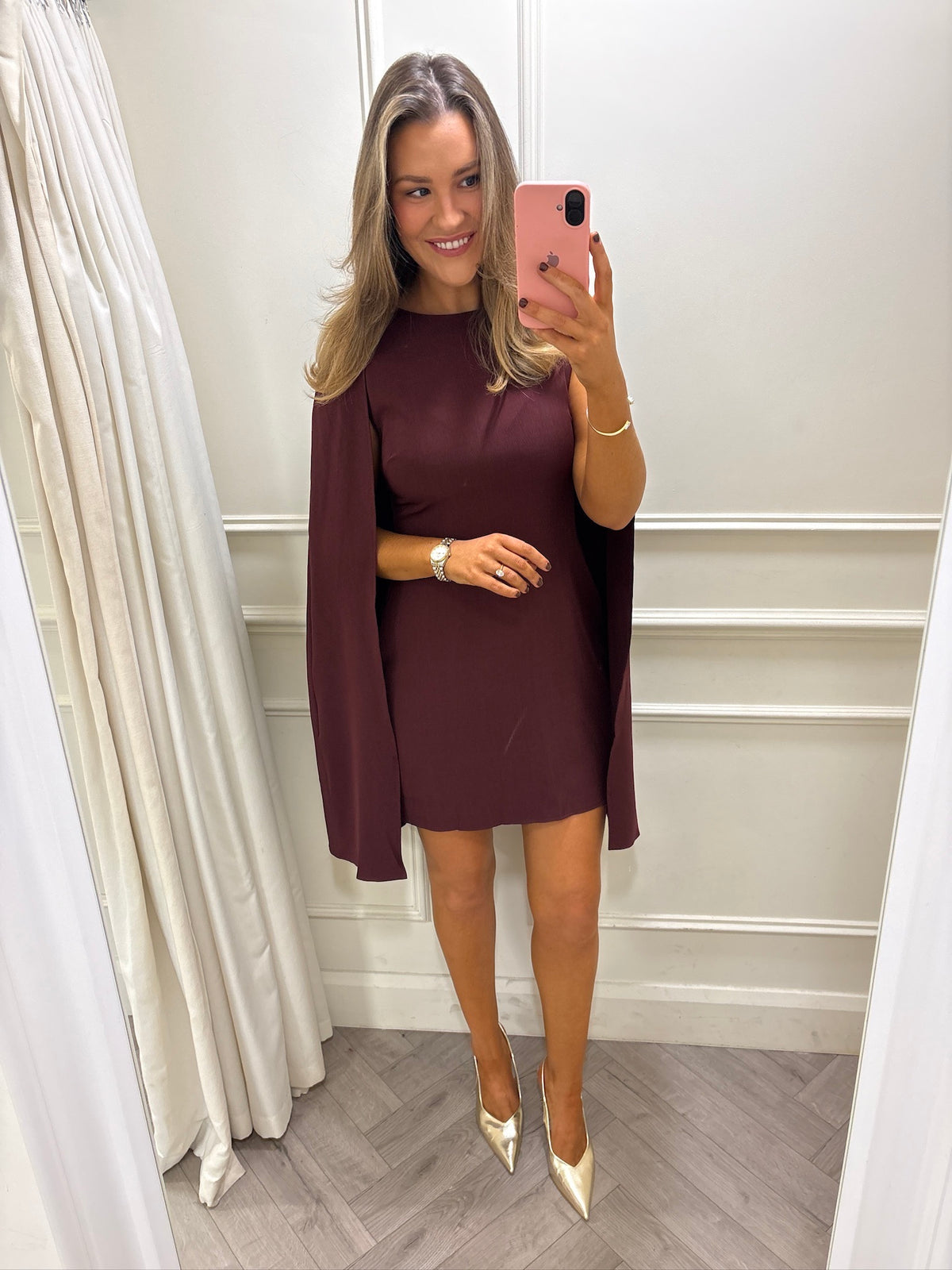 Leona Cape Dress Burgundy