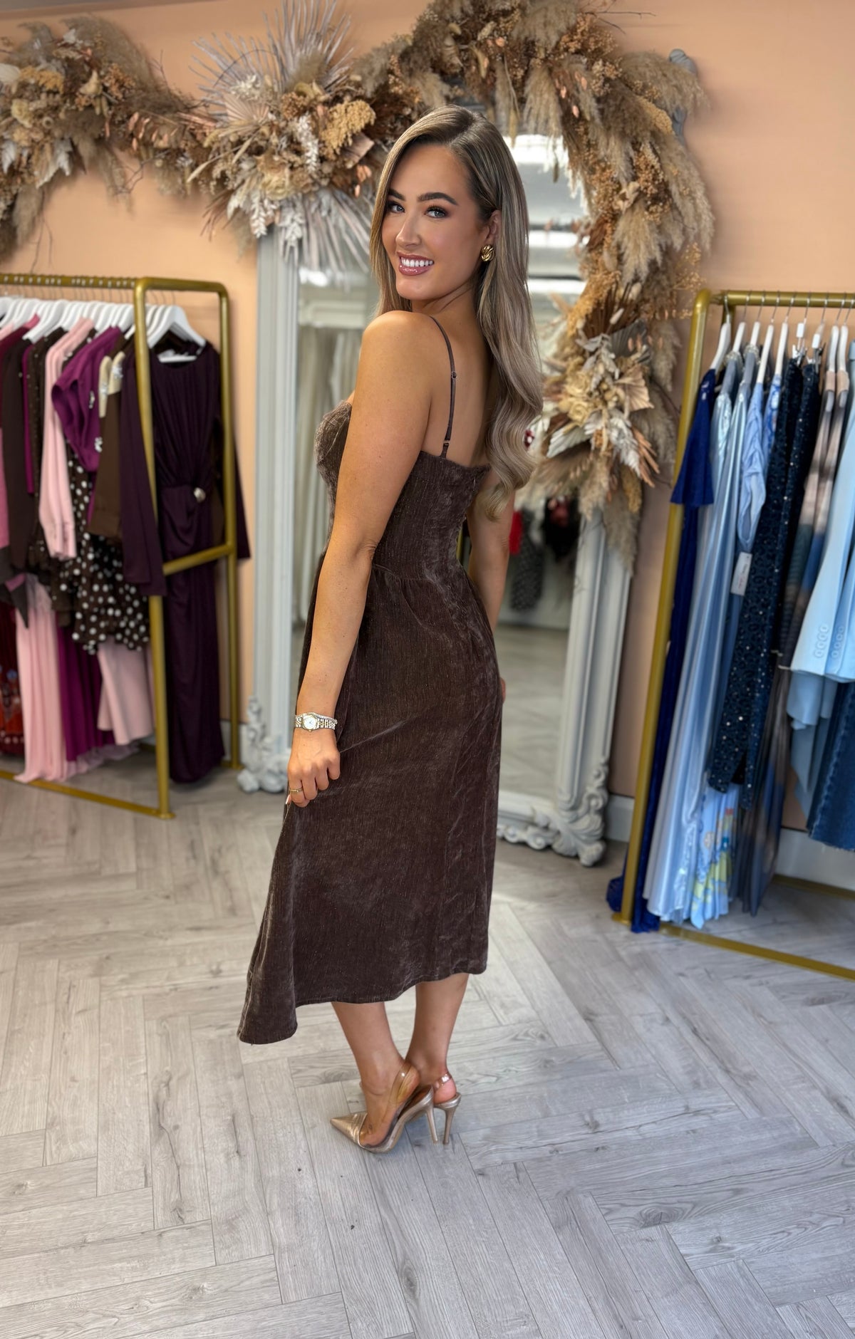 Emerson Velvet Dress Brown