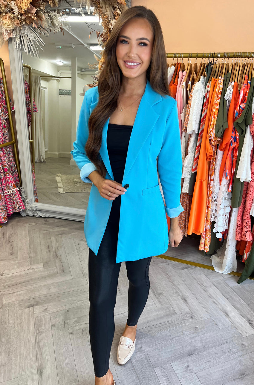Kendall Long Fitted Blazer Turquoise