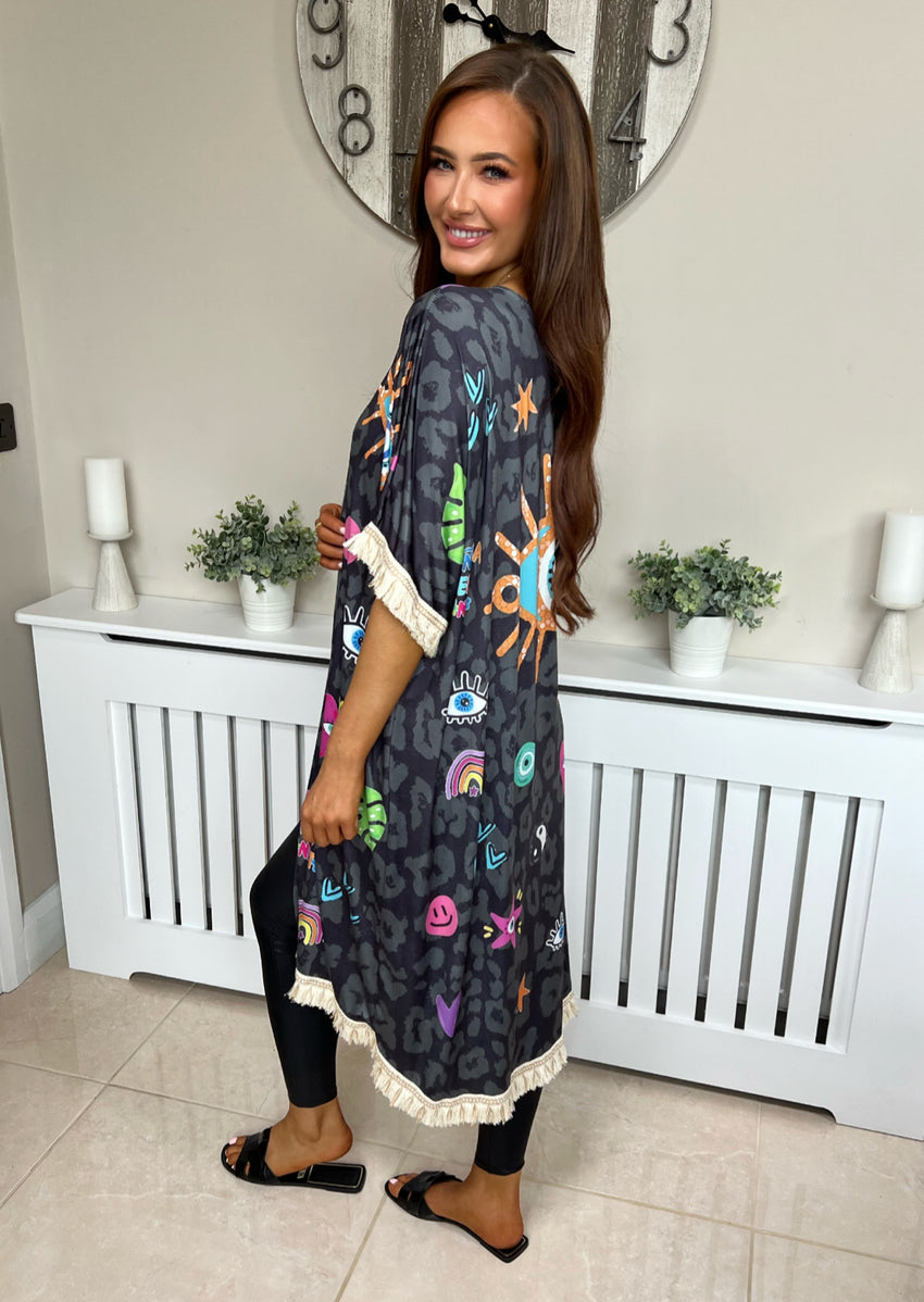 Astrid Print Kimono Black