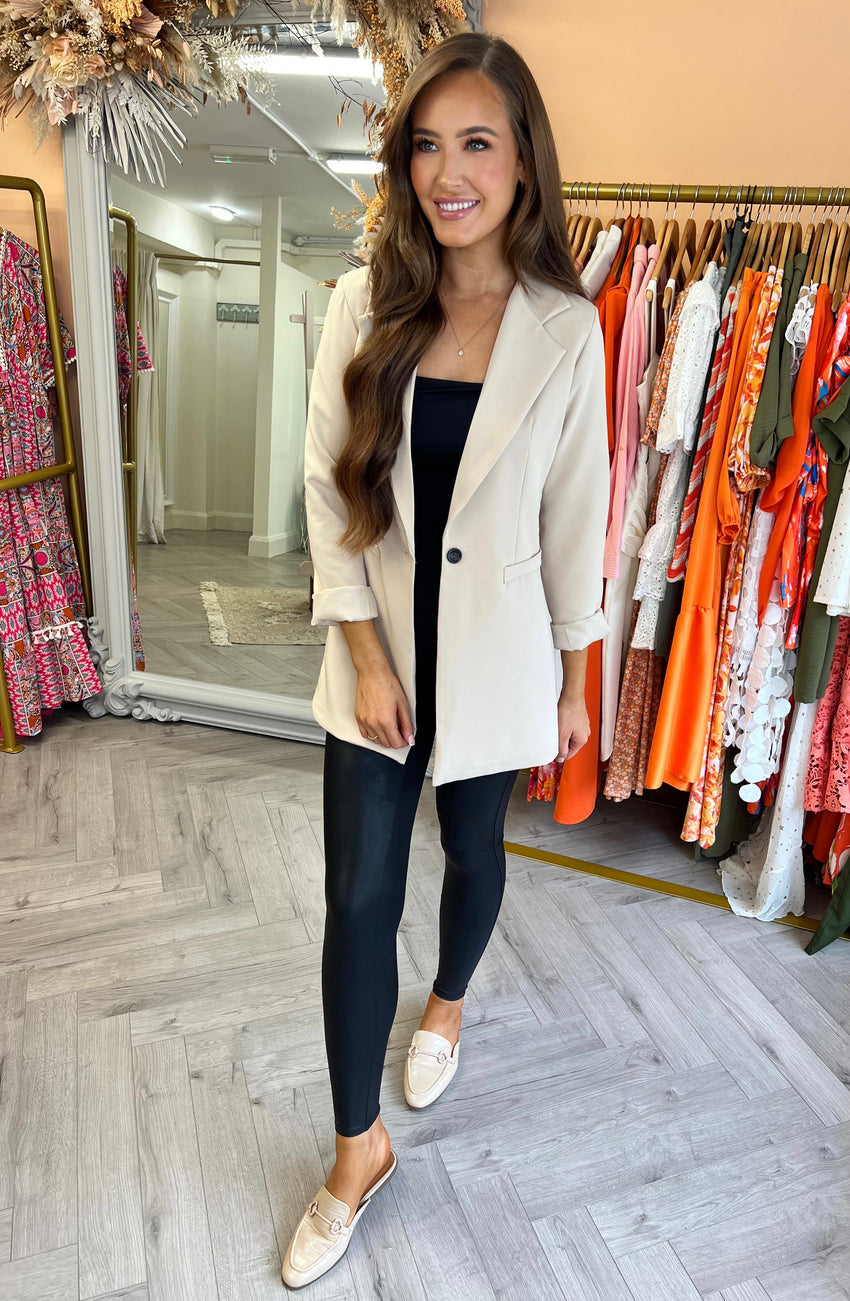 Kendall Long Fitted Blazer Beige
